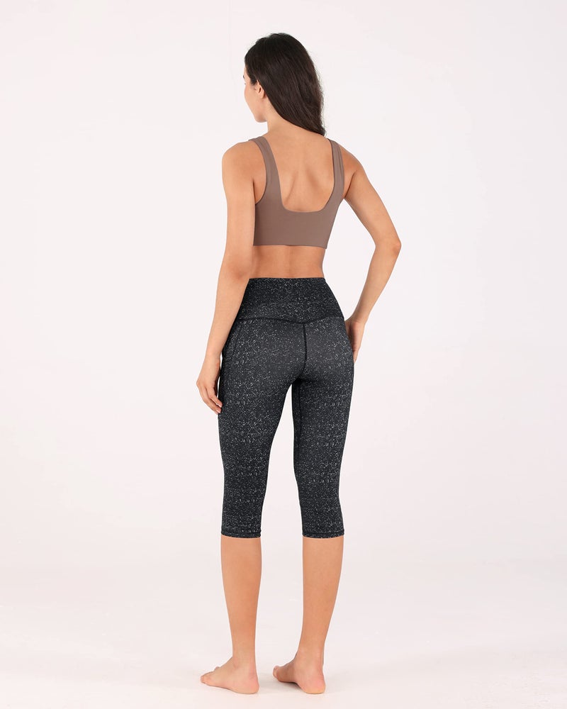 ODODOS Women's High Waisted Printed Yoga Capris with Pocket, Tummy Control Non See Through Workout Sports Running Athletic Capri Leggings, Black Dot, X-Large - Image 5